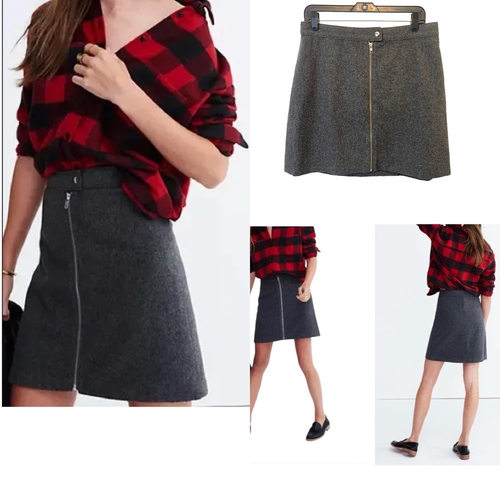 Madewell Grey Wool Blend Zip Front Skirt Size 10